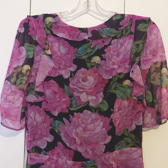 The Kooples Floral Print Short Sleeve Frilly Dress with Ruffle Details Size S/M - Picture 9 of 16